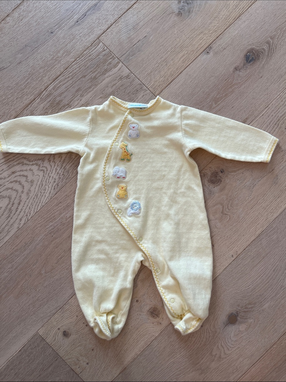 BABYGRO Yellow One-Piece Footed Romper with Animal Appliqués